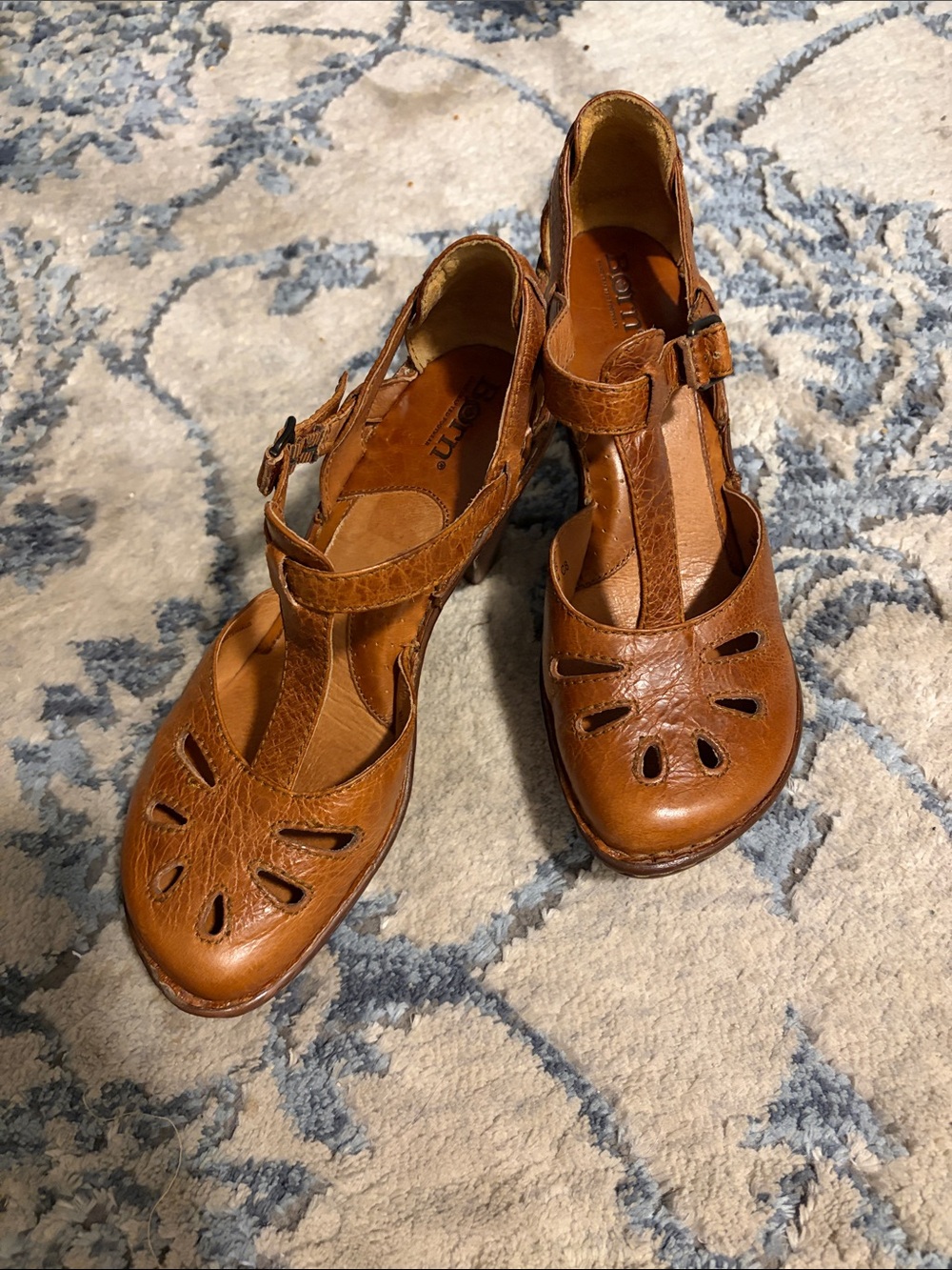 Born Tan Leather T-Strap Heels